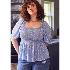 Eloquii Puff Sleeve Peplum With Smocking 18 NWT